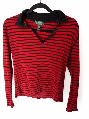 Lauren Ralph Lauren Red and Black Striped Half-Zip Pullover